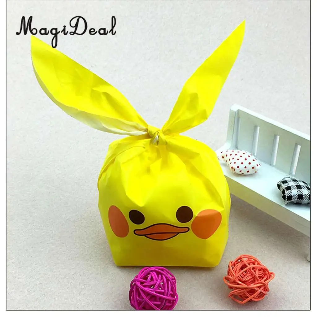 MagiDeal 50pcs/Lot Kawaii Rabbit Bunny Ear Bakery Cookie Treat Bags Biscuit Packaging Bag Self-adhesive Party Gift Bag
