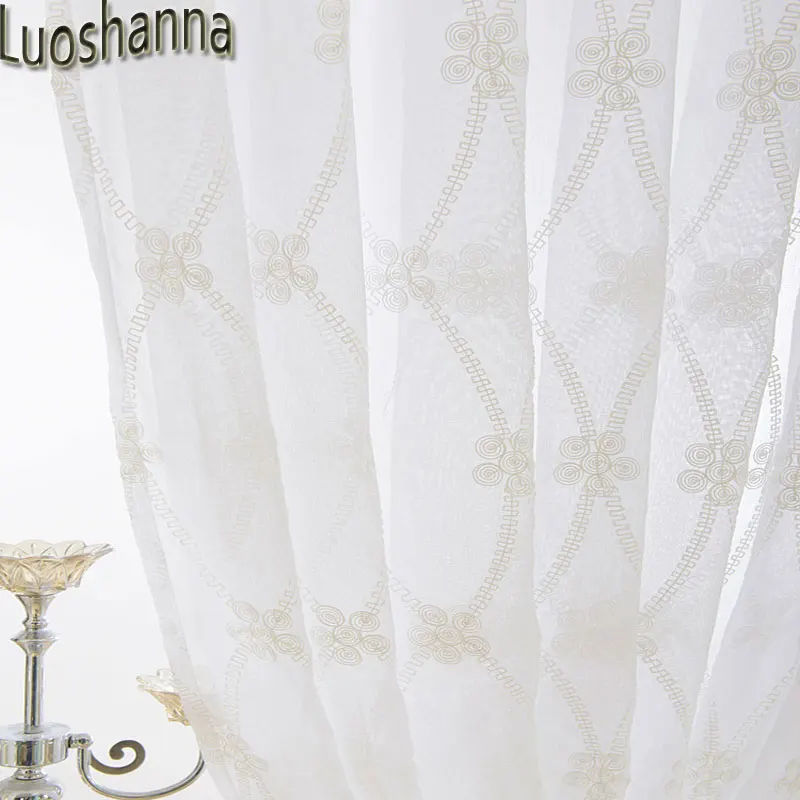 Luoshanna Geometric Circle Embroidered White Sheer Curtains Window