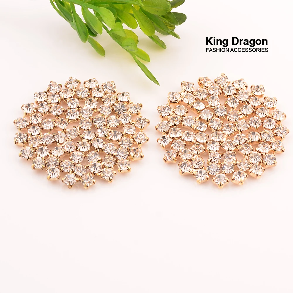 

Rhinestone Embellishment Used On Invitation Card Decoration Buttons 45MM 5PCS/Lot Gold Color Flat Back KD395