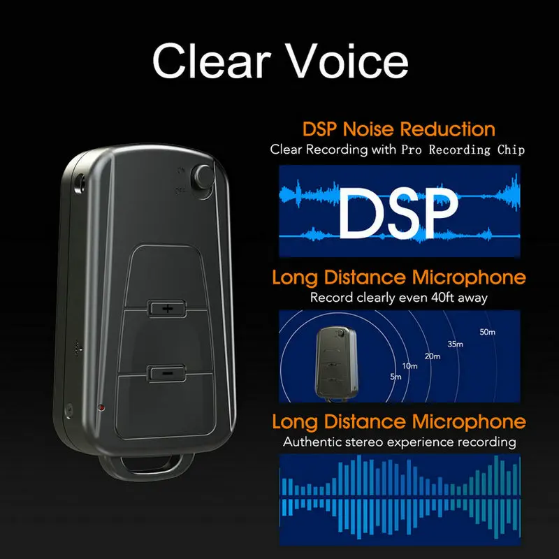 Vandlion Mini Digital Voice Recorder 8GB 16G MP3 Player Voice Activated Car Key Audio Sound Recorder Dictaphone for Lectures V8