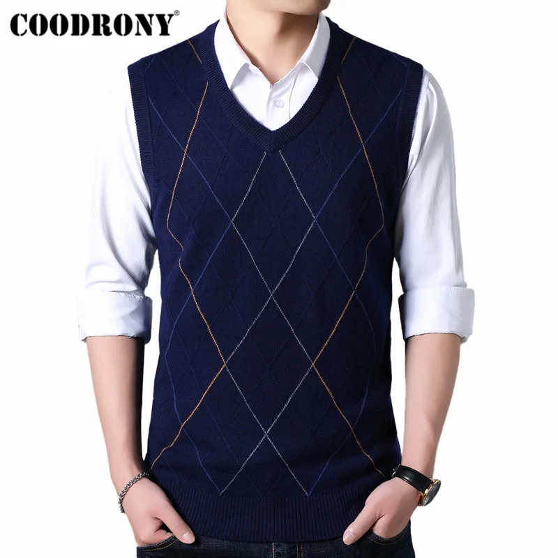 

COODRONY Sweater Men Fashion V-Neck Sleeveless Vest Pull Homme 2019 Autumn Winter Thick Warm Cashmere Woolen Mens Sweaters 91024
