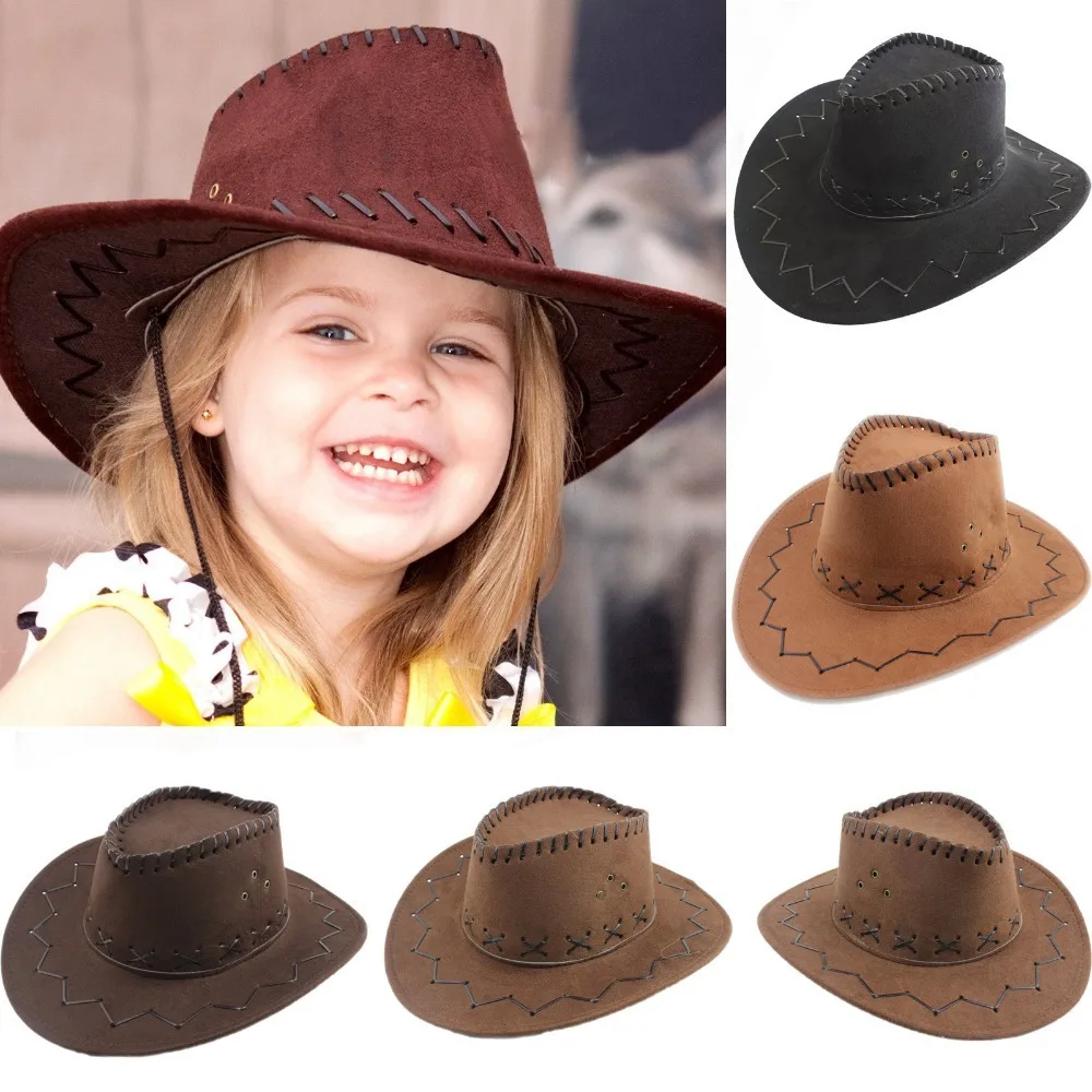 Free shipping child size cowboy hat cowgirl cap faux leather hat cap