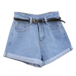 Для женщин ретро летние джинсовые шорты с высокой талией проката джинсовые шорты с карманами
