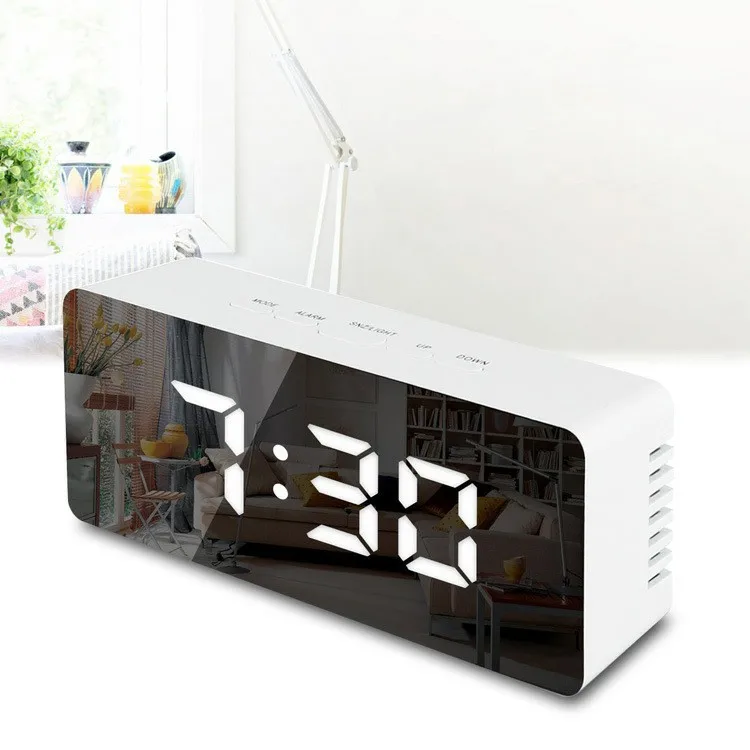 

LED Mirror Alarm Clock Digital Snooze Table Clock Wake Up Light Electronic Large Time Temperature Display Home Decoration Clock
