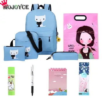 

10pcs/Set Cute Women Girls Cat Printed Backpacks Travel Casual Students School Shoulderbag Composite Bags Mochila Feminina