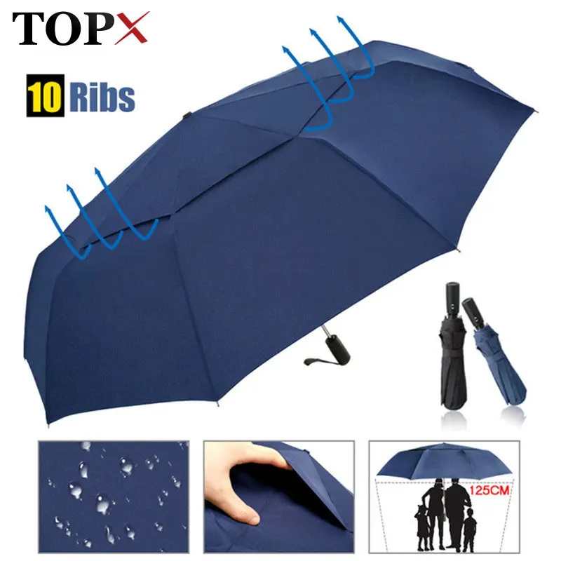 125 см большой автоматический зонт качества Зонт от дождя Для женщин 3 раза двойной Слои ветрозащитный большие наружные Зонты Для мужчин женские Paraguas