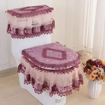 

Adeeing Lace Bathroom Toilet Seat Pad Tank Lid Top Cover Toilet Pad Set