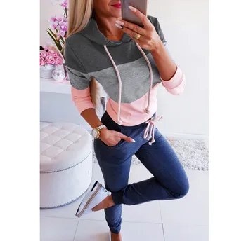 

KLV 2019 sweatshirt толстовки Women's Striped Long Sleeve Short Sweatshirt Autumn Hoodies Tops Blouse free shipping D4