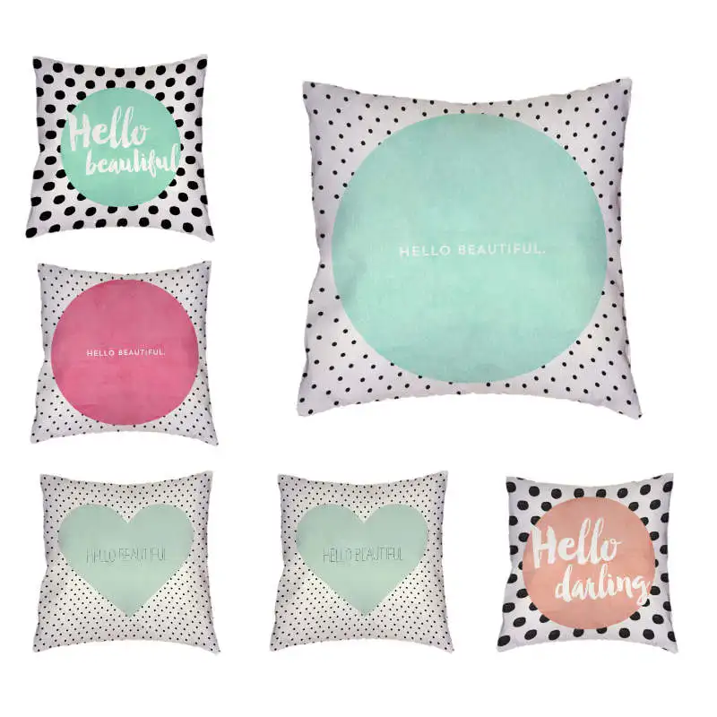 

Patchwork Geometric Dot Letter Striped Hello Good Morning Cushion Cover 45*45Cm Square Home Office Couch Decor Throw Pillow Case
