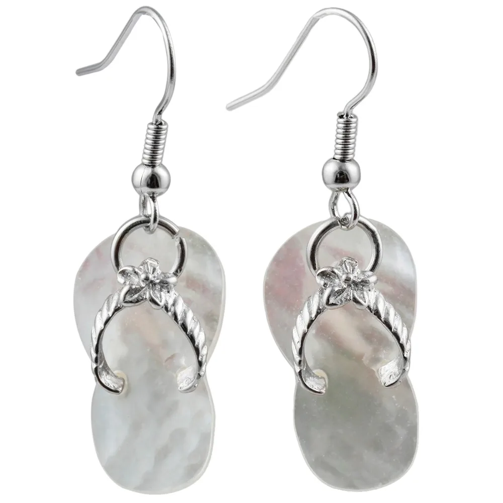 

TUMBEELLUWA White Abalone Shell Slippers Flip Flops Dangle Earrings for Women