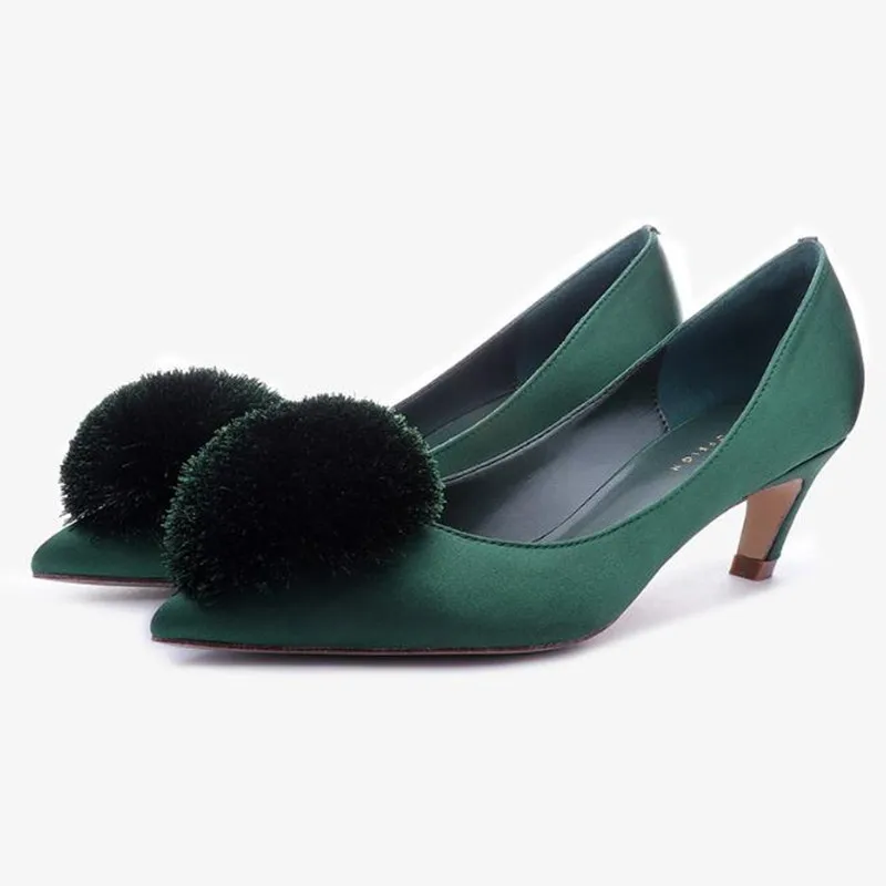 

Fashion sexy large size high heel women's shoes Pointed hair ball bridal shoes Mid-heel work shoes Heels women pumps obuv