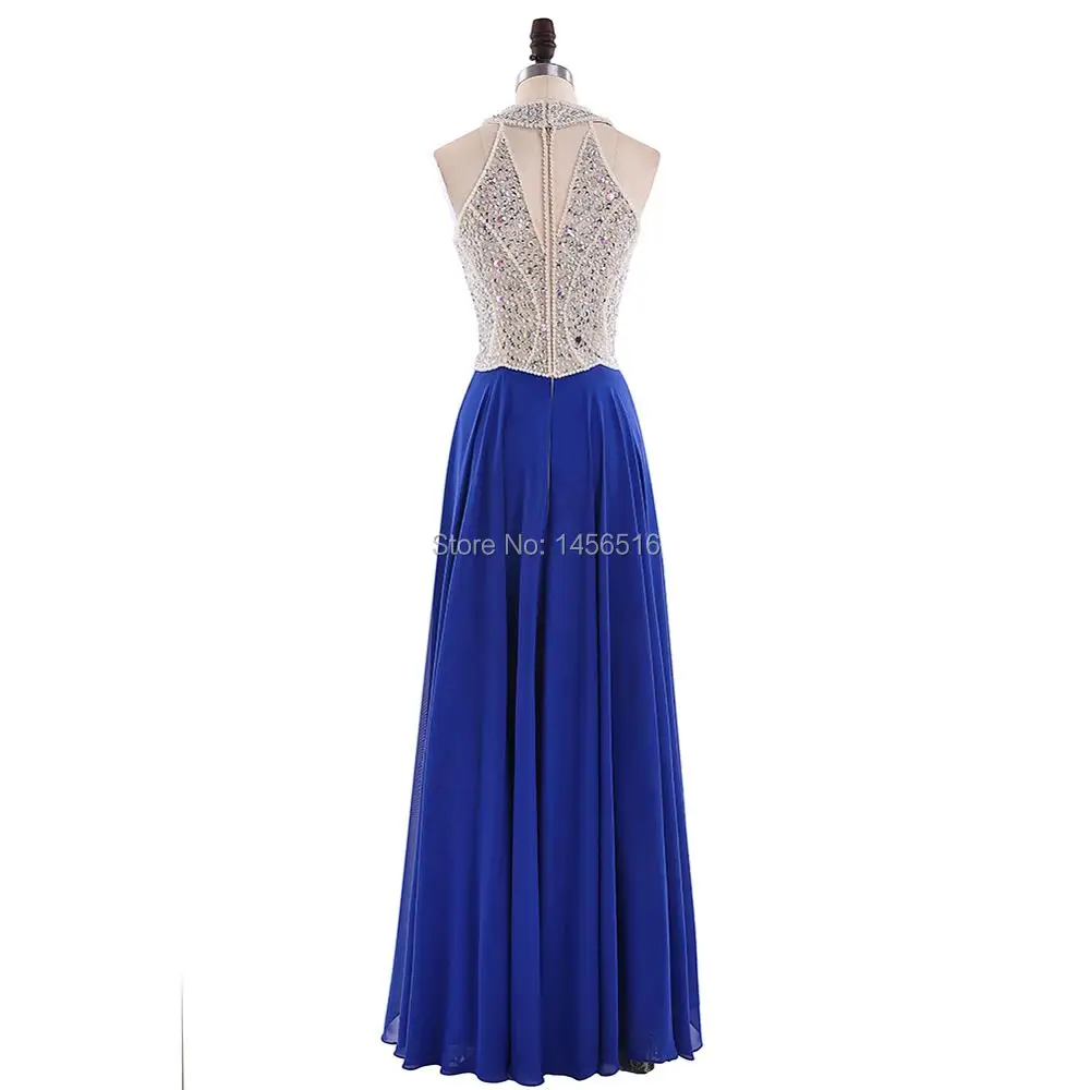 Vestidos de Fiesta, длинное вечернее платье, королевское синее шифоновое ТРАПЕЦИЕВИДНОЕ официальное длинное платье с лямкой на шее, Abendkleider, на заказ, 102417W