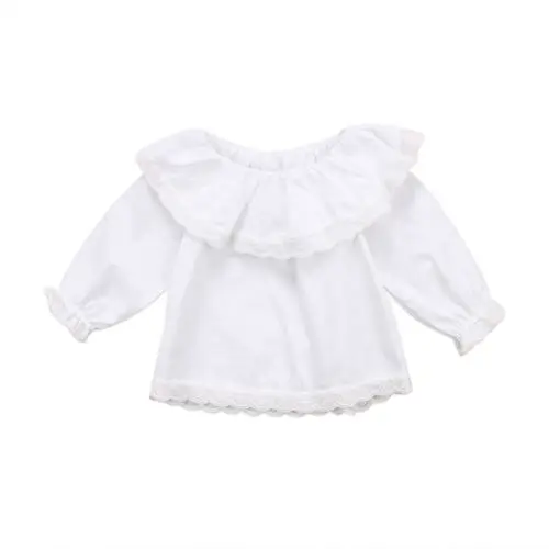 Топы с длинными рукавами и открытыми плечами для маленьких девочек; блузки; милая хлопковая одежда; Одежда для новорожденных девочек; топы с кружевом - Цвет: Белый
