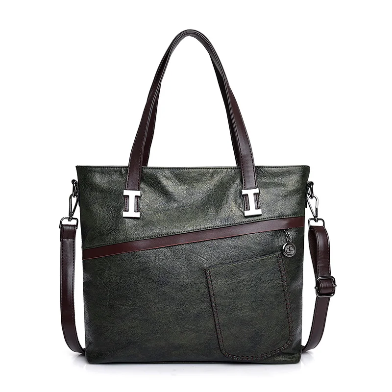 Известный дизайнер дамские сумки Лоскутные кожаные сумки на плечо для женщин Bolsa Feminina роскошные сумки женские большие сумки-тоут - Цвет: Green