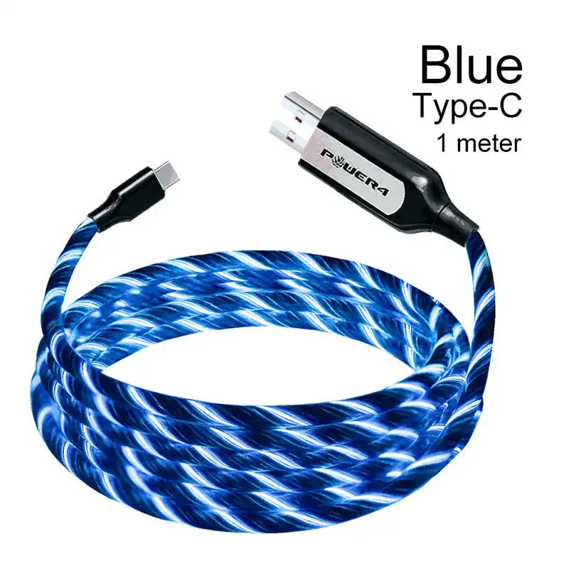Power4 Led Micro USB кабель зарядное устройство для iPhone зарядный кабель usb type C кабель для быстрой зарядки для samsung - Цвет: Type C-Blue