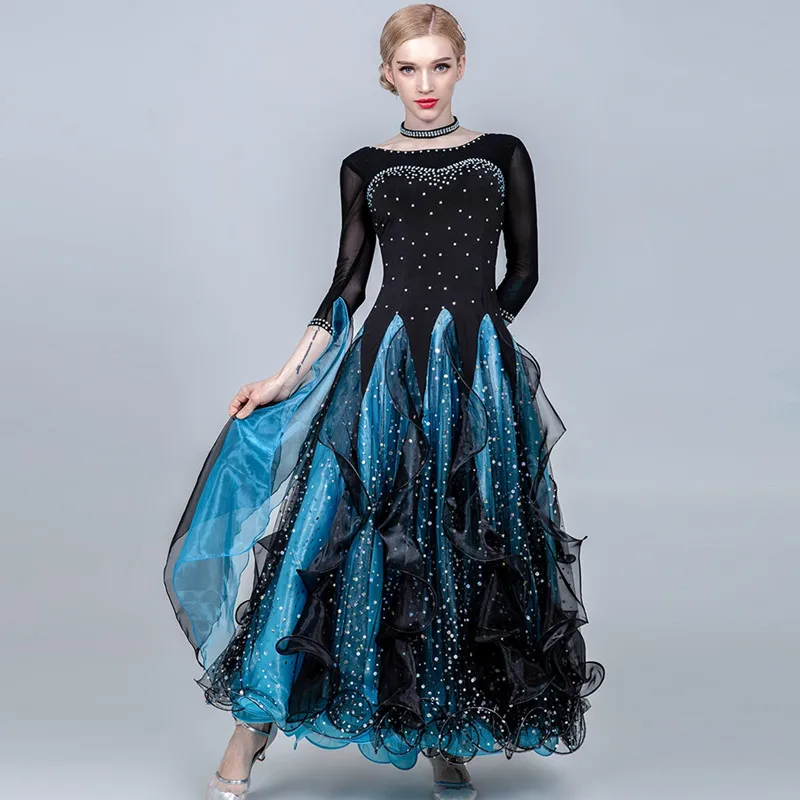 Light blue Платья для конкурса бальных танцев женское бальное платье стандартное танцевальное платье вальс танцевальные костюмы танцевальная одежда для девушек женские качели - Цвет: Light blue