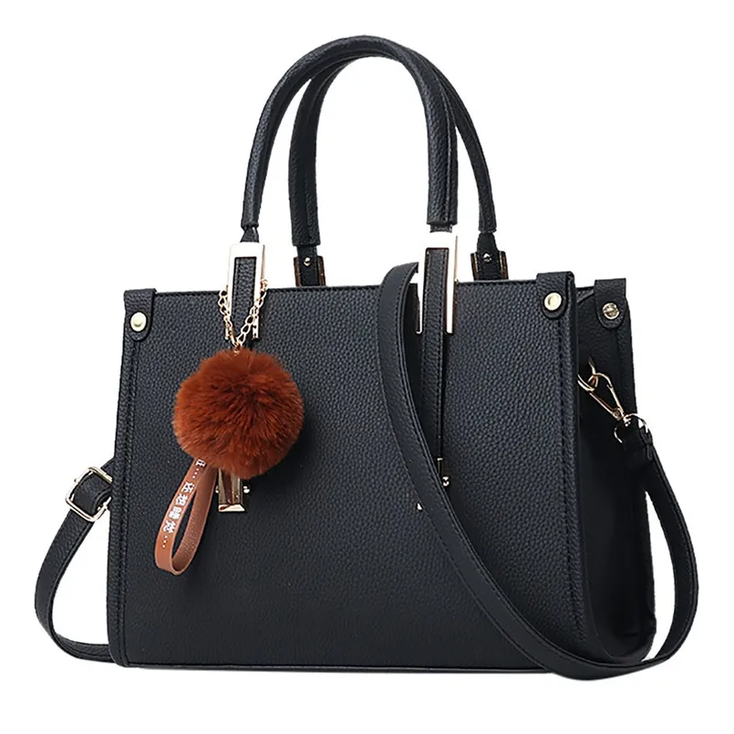 Для женщин кожаные сумочки Hairball украшения Tote Твердые блёстки сумочка кошелек