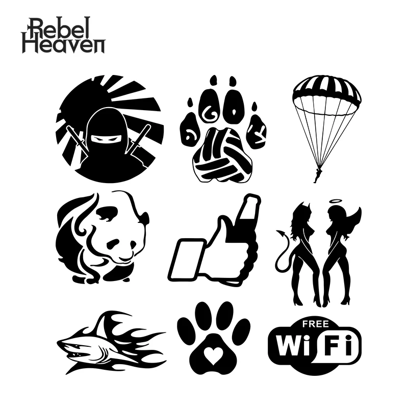 

Rebel Heaven Funny Car Sticker Dog Claw or Cat Claw Shark with Flames Skydiver Parachute Like Beer Vinyl Decal Car Assessoires