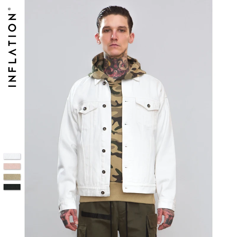 

INFLATION 2018 A/F Collection Men Washed Denim Jacket Man Slim Fit Streetwear HipHop Vintage Jacket Brand Clothing 8755W