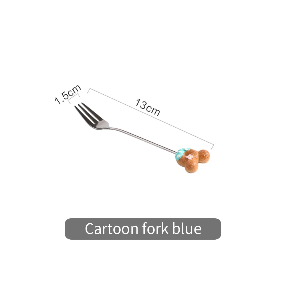 MDZF SWEETHOME нержавеющая сталь мультфильм-сердце милые перемешивания ложка и вилка с длинной ручкой для детей - Цвет: blue fork