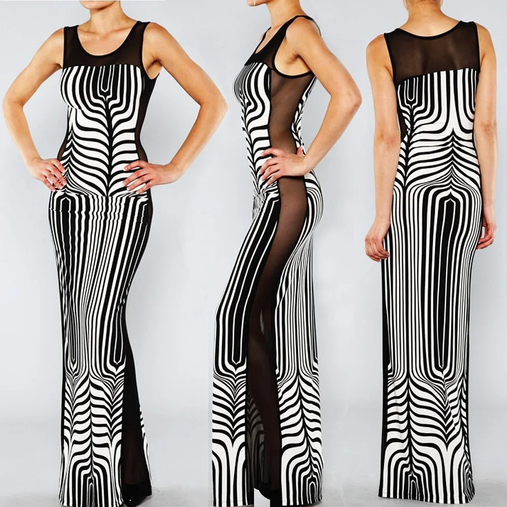 Womens dress Sexy Striped Vestidos Tank sleeve Mesh