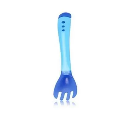 Кормления безопасная ложка с датчиком температуры для мелкая ложка для кормления мягкая силиконовая детская ложка Детская мелкая ложка для кормления мягкий - Цвет: Flatware Blue Fork
