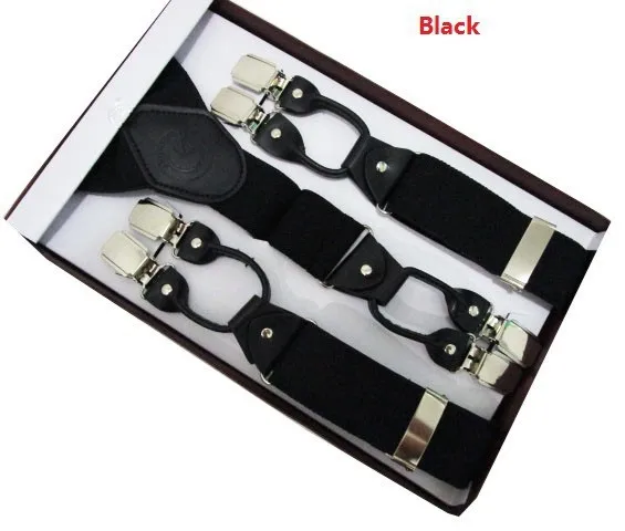 

Free Shipping 2015 High Quality Men Size 120cm Length Adjustable Six Clip-on Y-Back Black Navy Suspenders Braces For Taller