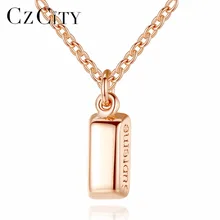 CZCITY Brand Simple square Sterling Silver Necklaces Rose font b Gold b font Plated for Women