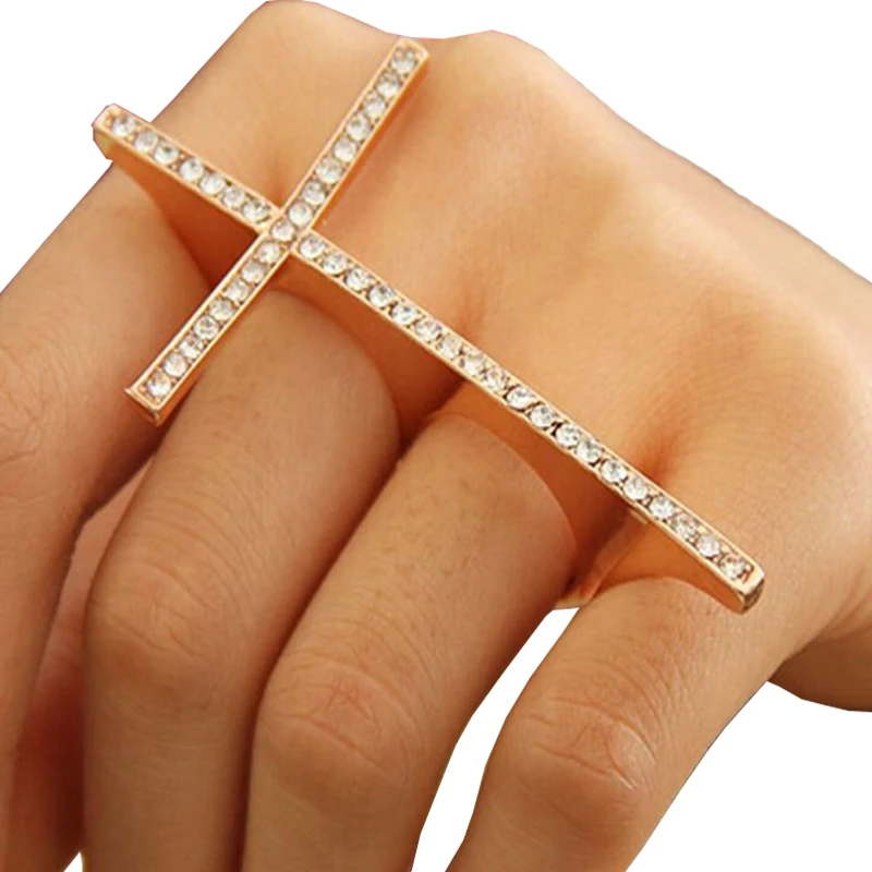 New Arrival Alloy Fashion Double Ring Finger Rings, Girls Punk Style Cross Siamese Rings,Personality Charm women Two-finger Ring