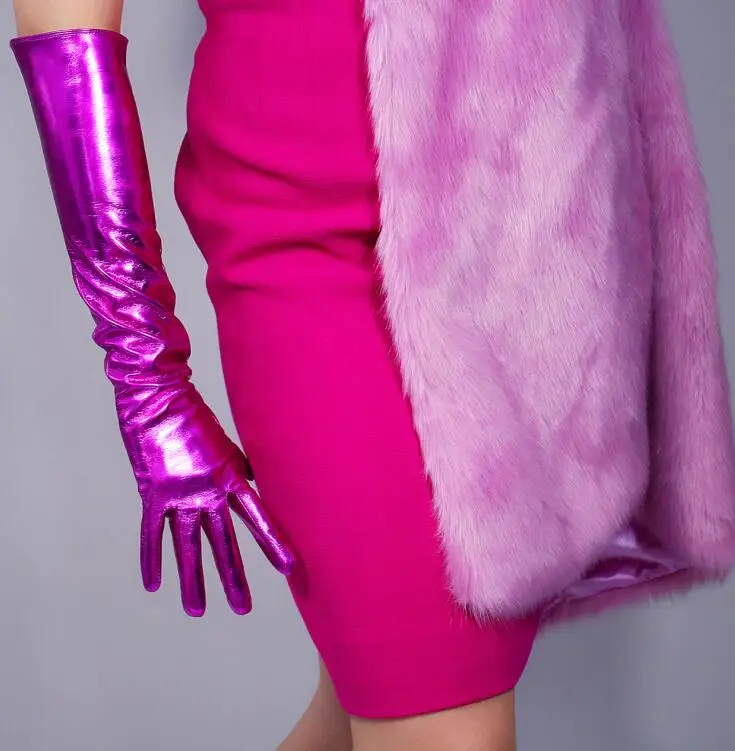 Женские блестящие фиолетовые длинные перчатки из искусственной кожи женские сексуальные Клубные вечерние платья модные длинные перчатки 70 см R1571 - Цвет: 50cm