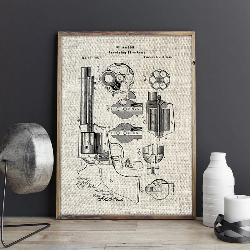 Hand Gun Patent Poster Military Decorations