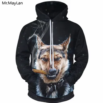 

3D Hoodies Men Cigar Smoking Dog 3D Print Fashion Casual Animal Pullovers Hoody Sweatshirt Top Unisex Harajuku Streetwear Jacket