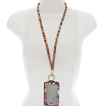 

1pcs Multicolor Bling Rhinestone Crystal Neck Lanyard Strap Custom Lanyard With Vertical PU ID Card Badge Holder
