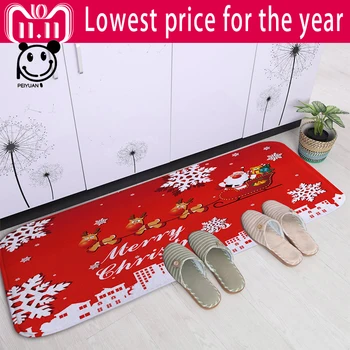 

PEIYUAN Merry Christmas Door Mat Floor Mat Printed Christmas tree Santa Claus garland Red Doormat Carpets for Hallway Bedroom
