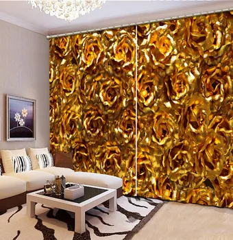 

rose curtain 3D Curtain Printing Blockout Polyester Photo Drapes Fabric For Room golden curtains