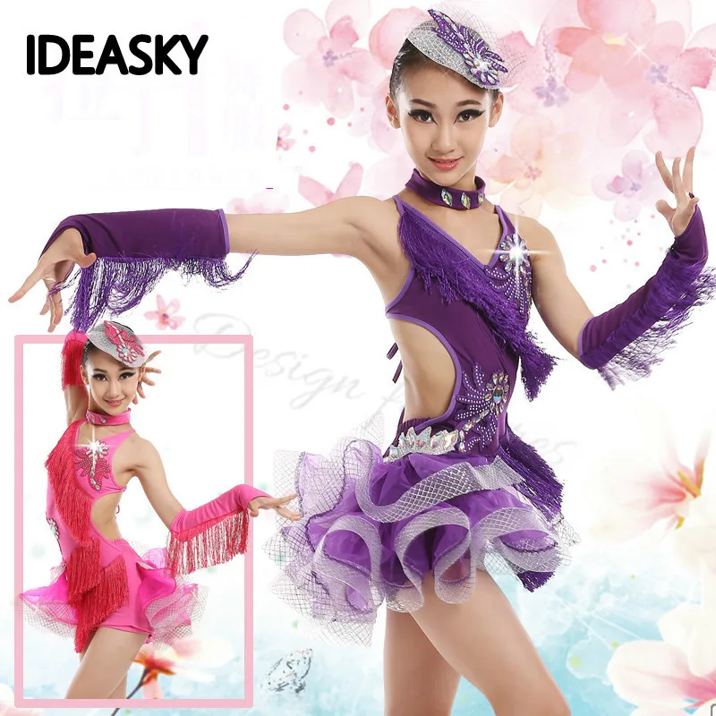 Latin Dance Dress Tango Samba Rumba Dancewear Tassel Dresses Competition Costume