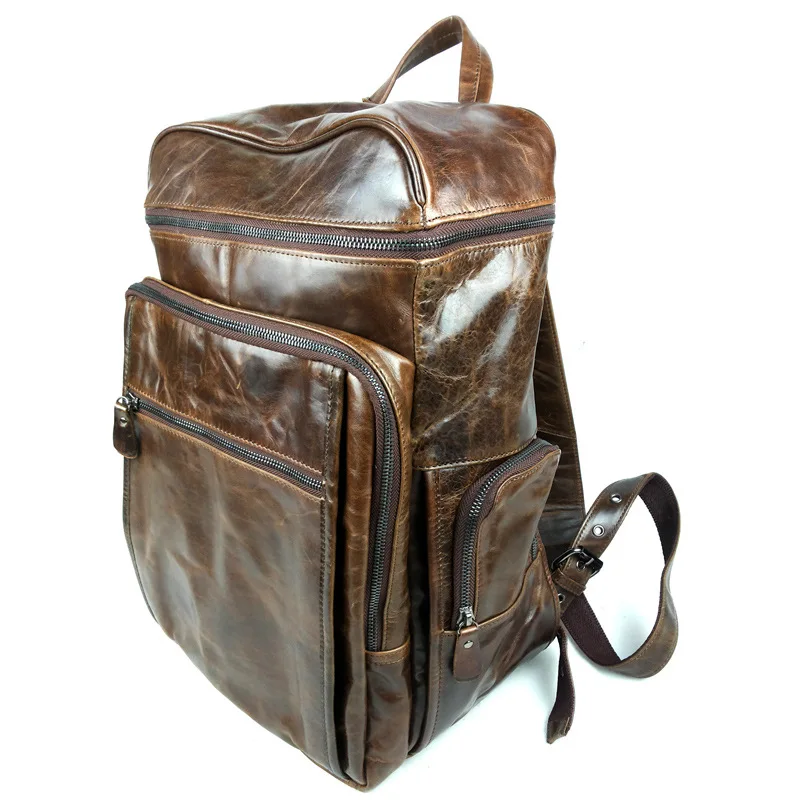 

Male Bag Cowhide Oil Wax Genuine Leather Shoulder Rucksack Men Party Travel Large Capacity Computer Backpack Thread Bag
