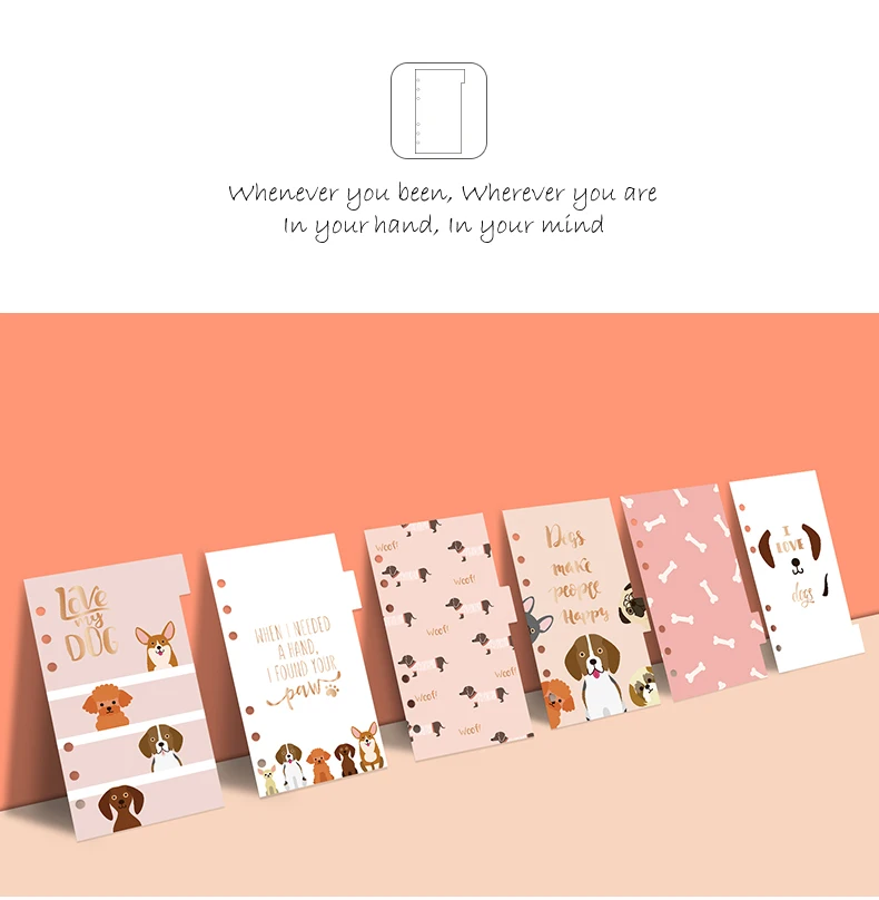 Never Cute Dogs Design notebook s делители A6 планировщик указатели страницы наполнитель бумаги для Filofax notebook подарочные канцелярские принадлежности 6 шт