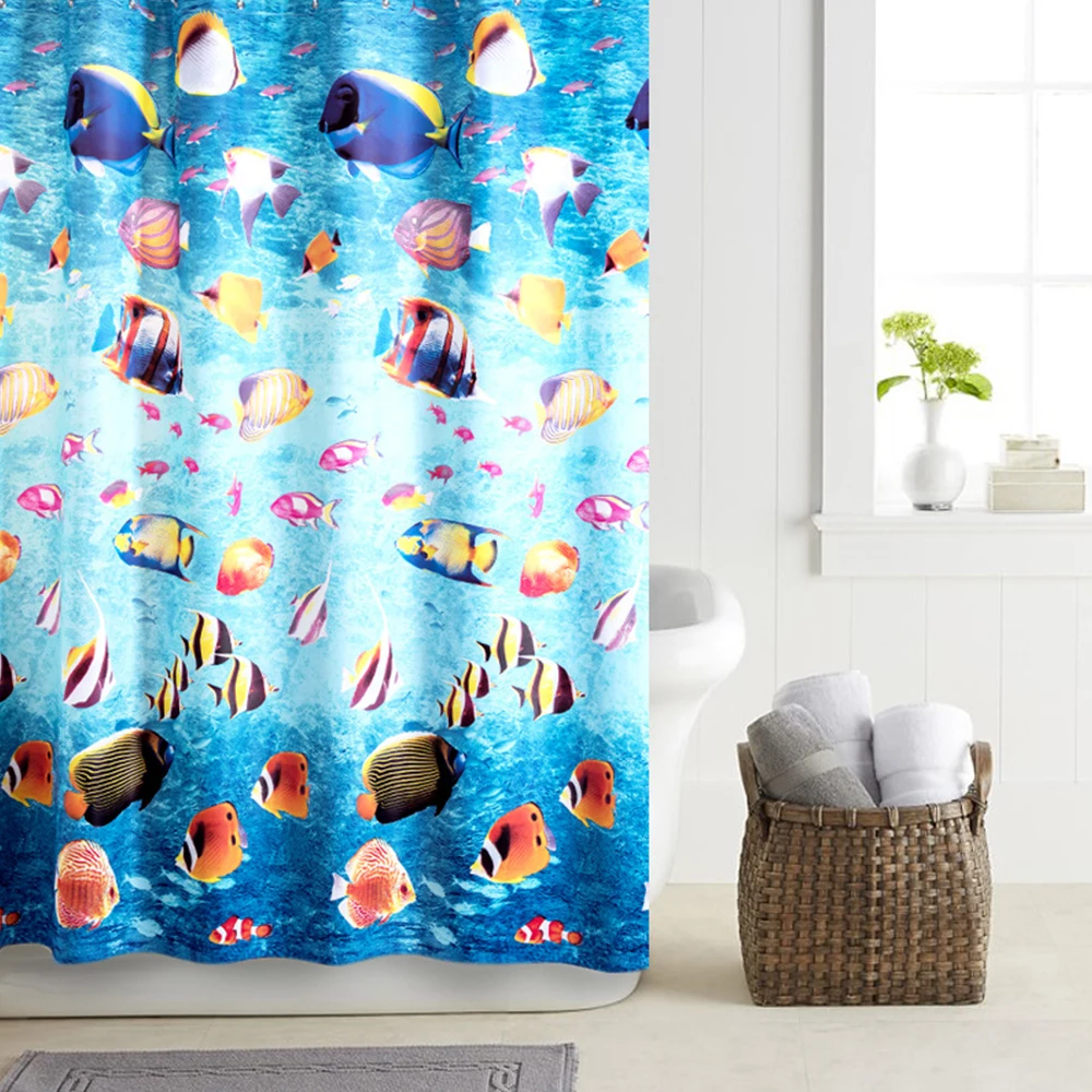 Bathroom Shower Curtain Tropical Fish Summer Vacation Mildew Proof