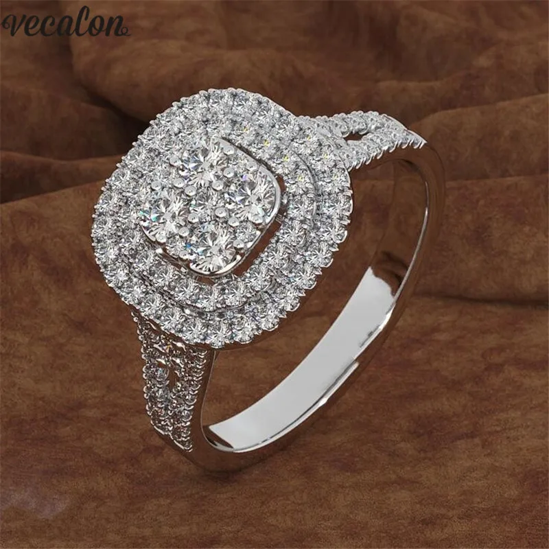 Vecalon роскошное массивное кольцо 925 пробы серебро AAAAA Cz обручальное кольцо кольца для мужчин и женщин Вечеринка ювелирный подарок на палец