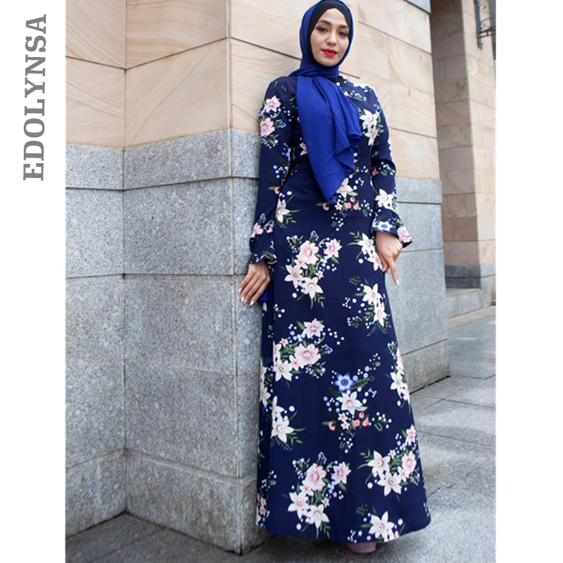 

Elegant Latest Abaya Vintage Floral Print Maxi Party Dress Muslim Long Shirt Women Kaftan Moroccan Saudi Arabia Clothing D528