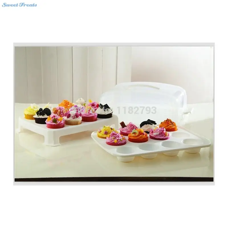 Cupcake Carrier 2 Layer Cake Courier Caddy Pastry Treats Portable Storage Plastic Container Carrying 24 Slot