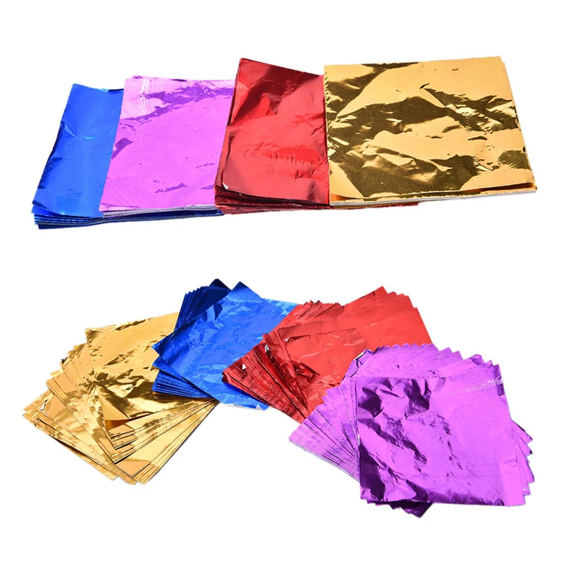 

100Pcs Chocolate Lolly Party Foil Wrappers Confectionary Square Sweets Candy Package Foil Paper Sheets 3Colors For Wedding Party