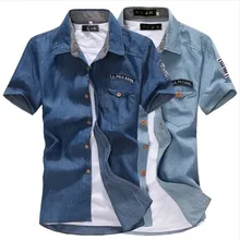 Деним Для мужчин повседневная рубашка мужская с коротким рукавом рубашка тонкая рубашка мужского Топ Camisa Camiseta Masculina Лидер продаж хлопок, полиэстер рубашки 15