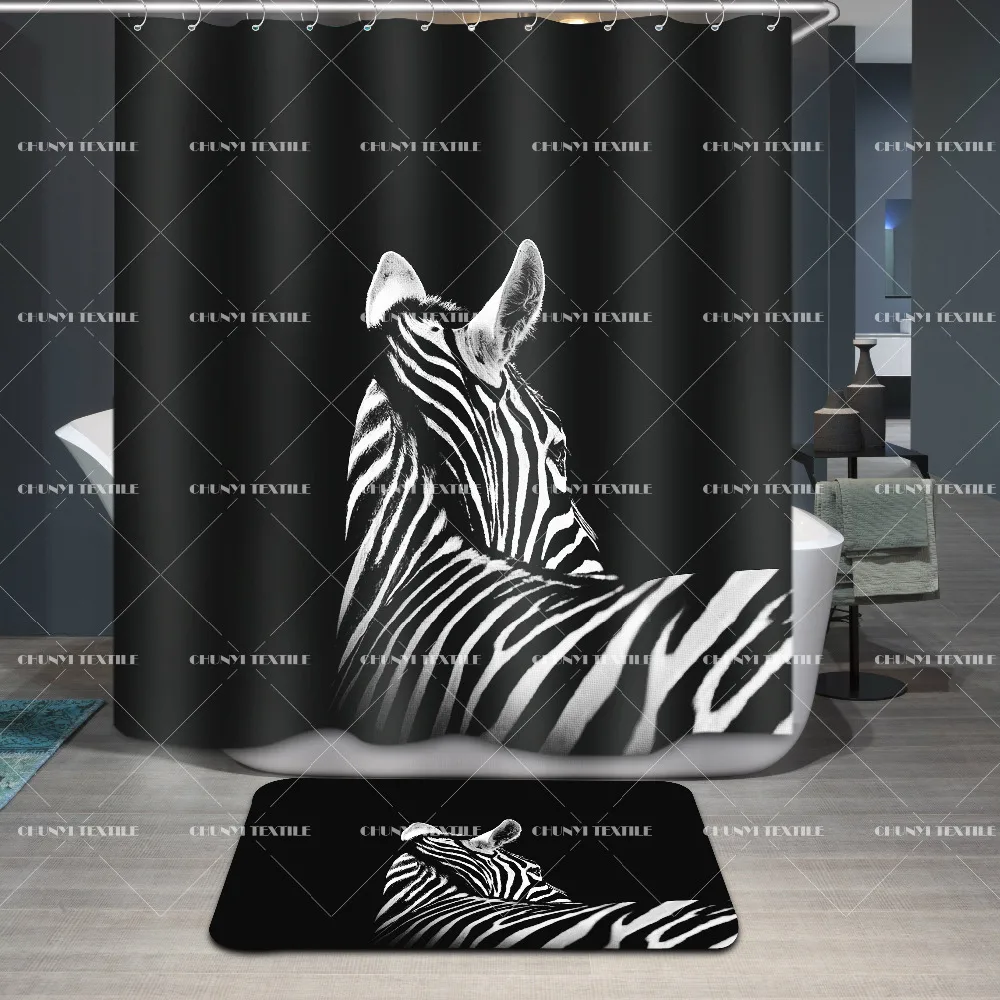 3D Shower Curtain zebra Shower Curtain Polyester Fabric Bathroom