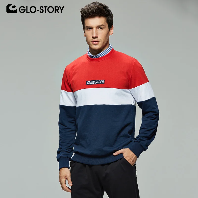 

GLO-STORY Men's Stylish Letter Long Sleeve Patchwork Sweatshirt Hoodies Streetwear 2019 Fashion MPU-8248