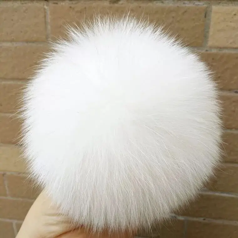 Настоящий Белый Лисий мех помпон пушистый натуральный мех енота шарики для женщин девочек шапки и шарфы DIY помпон аксессуар - Цвет: White fox fur