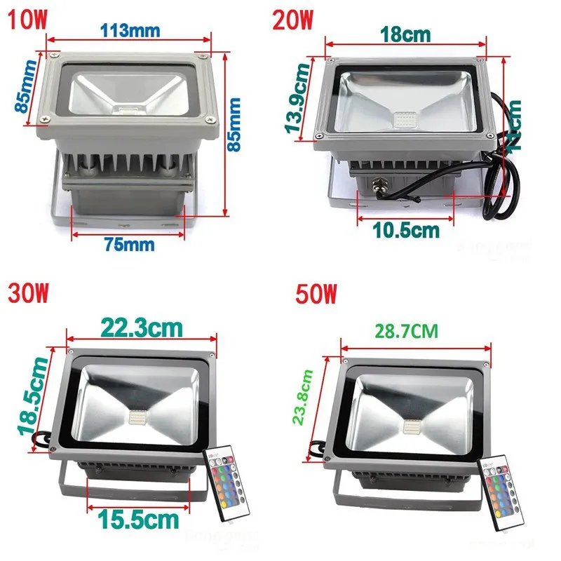 RGB LED flood light 10-50w SIZE