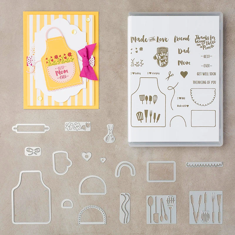 

2019 17pcs Apron of Love Clear Stamp and Dies for Scrapbooking Card Album Making Metal Cutting Dies and Stamps Sets