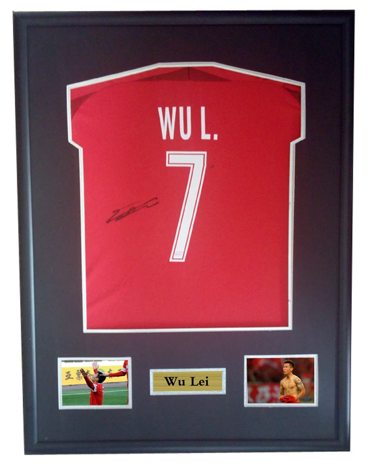 

Wu Lei signed autographed soccer shirt jersey come with Sa coa framed Shanghai SIPG